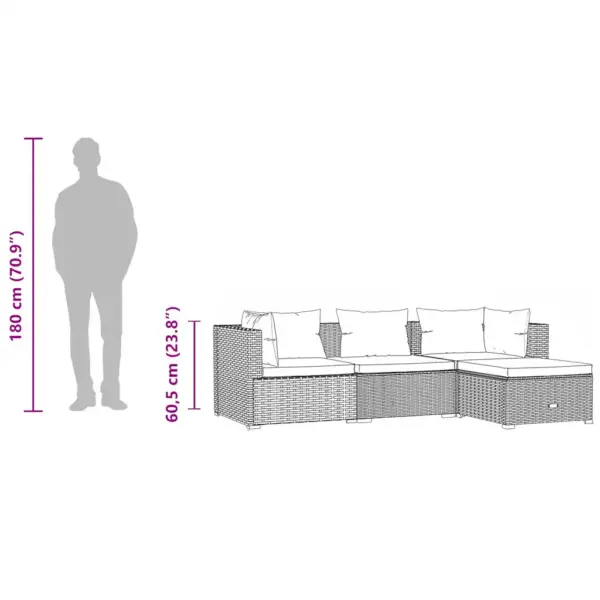 4-osaline modulaarne aiamööbli komplekt patjadega, must polürotang – 10