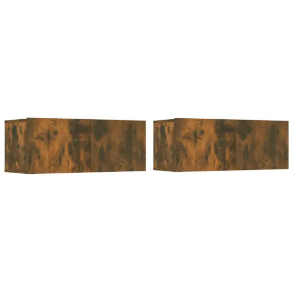 Seinale paigaldatav 4-osaline telerikappide komplekt, suitsutatud tamm, tehispuit, 80 ja 100 x 30 x 30 cm – 3