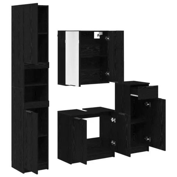 4-osaline vannitoamööbli komplekt valamu- ja peeglikapiga, musta tamme toonis, tehispuit – 9