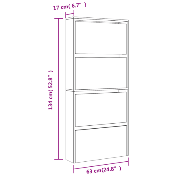 Kitsas 4 sahtliga peegliga kingakapp, suitsutatud tamm, 63 x 17 x 134 cm – 10