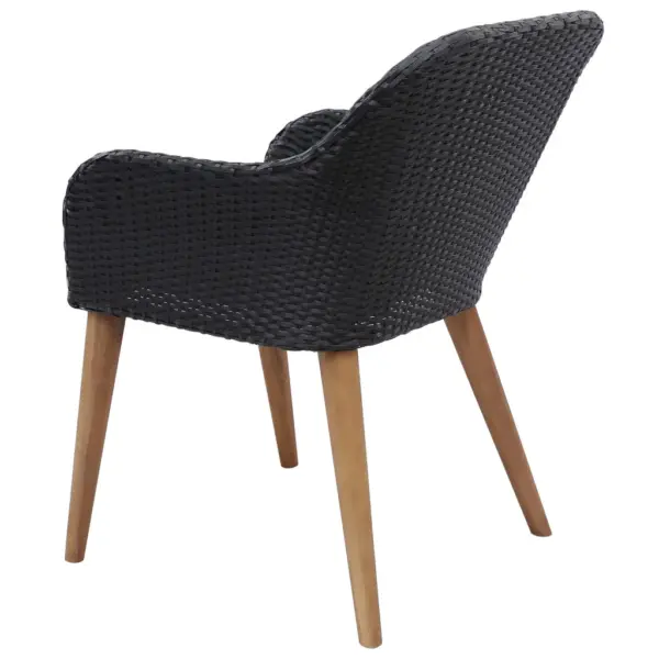 5-osaline aiamööbli komplekt akaatsiapuidust lauaga, mustad polürotangist toolid, laud 85 x 85 cm – 9