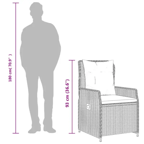 5-osaline aiamööbli komplekt reguleeritavate toolidega, beež polürotang, must klaasplaadiga laud 140 x 70 cm – 10