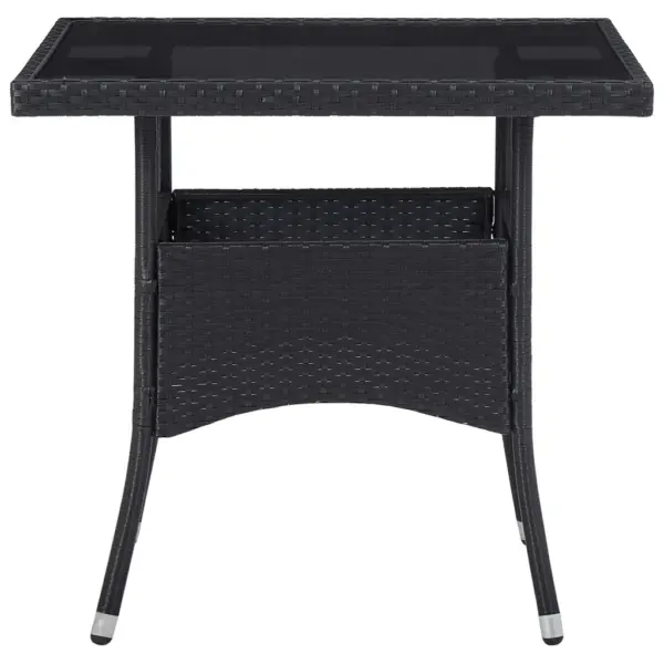 5-osaline aiamööbli komplekt, must polürotang, klaasplaadiga laud, 2 tooli ja 2 jalapinki – 4