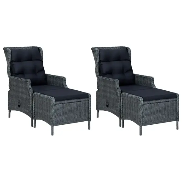 Akaatsiapuidust lauaga 5-osaline aiamööbli komplekt, recliner-tugitoolid, tumehall PE-rotang – 5