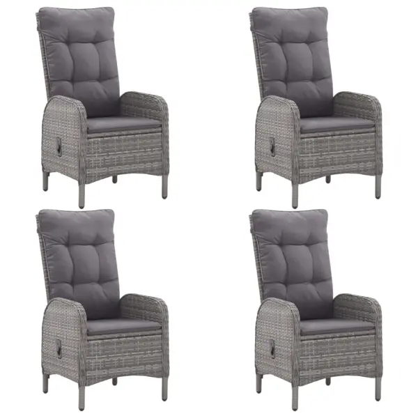 Aiamööbli söögikomplekt 5-osaline, akatsiapuidust laud 85 x 85 cm ja hallid polürotangist toolid patjadega – 5