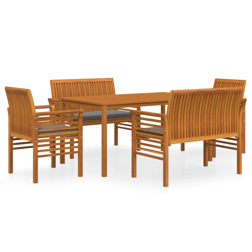 5-osaline akaatsiapuidust aiamööbli komplekt tumehallide patjadega, laud 150 x 90 cm
