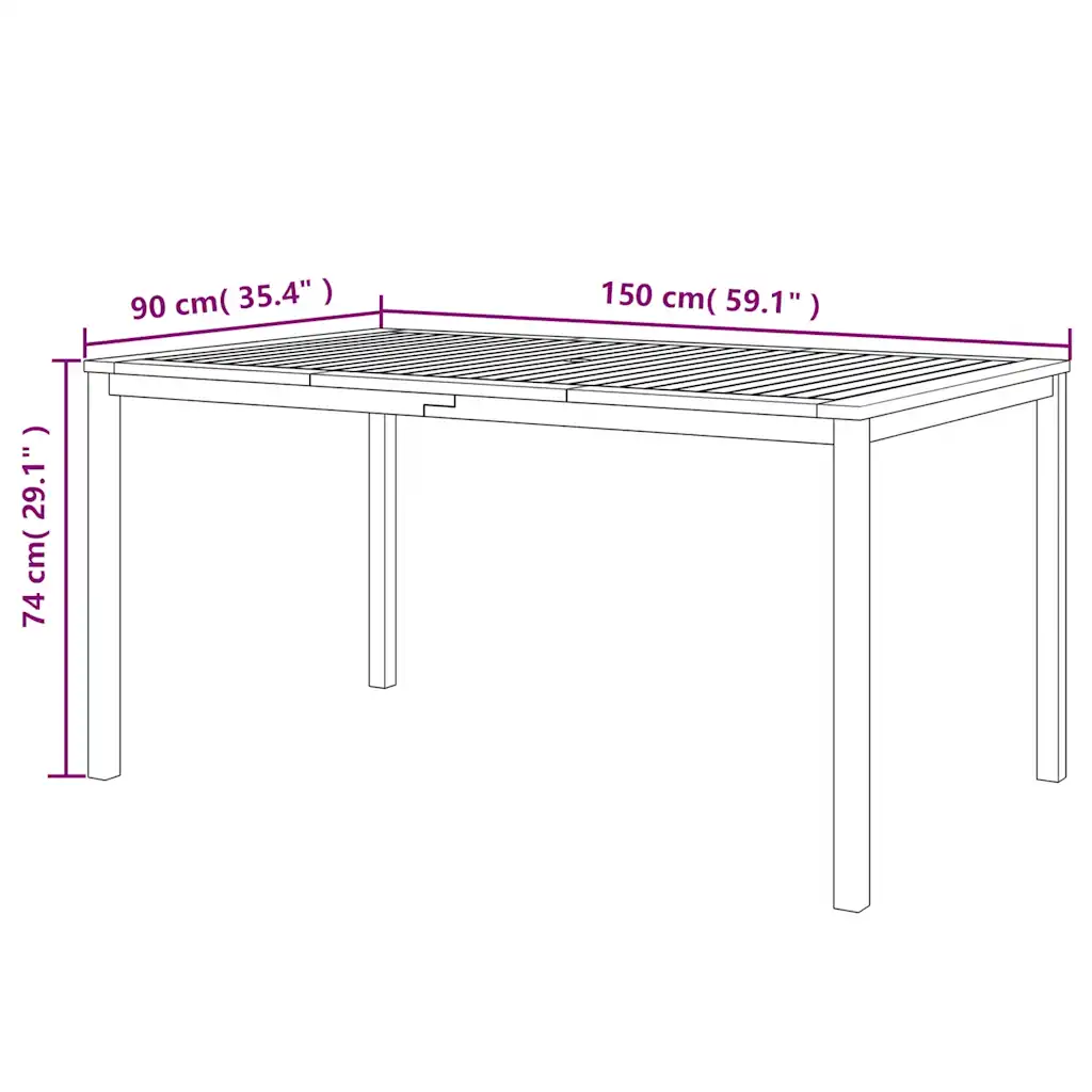 5-osaline akaatsiapuidust aiamööbli komplekt tumehallide patjadega, laud 150 x 90 cm