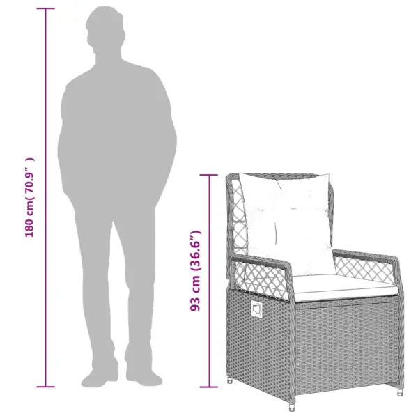 5-osaline aiamööbli komplekt patjadega, reguleeritavate seljatugedega toolid, beež polürotang, akaatsiapuidust lauaplaadiga laud 110 x 110 cm – 10