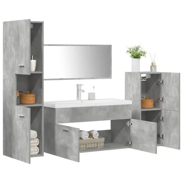 5-osaline vannitoamööbli komplekt, betoonhall tehispuit, keraamilise 91 cm valamuga - 3