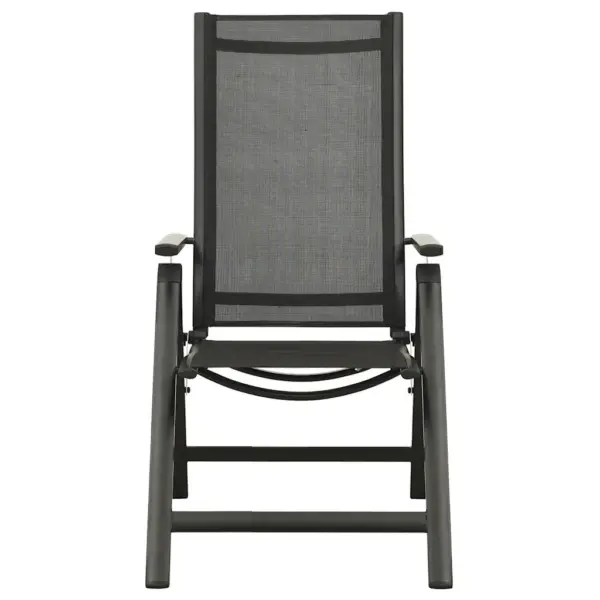 5-osaline aiamööbli bistrookomplekt, must ja antratsiithall, ümara klaaslaua ja reguleeritavate alumiiniumraamiga toolidega – 5