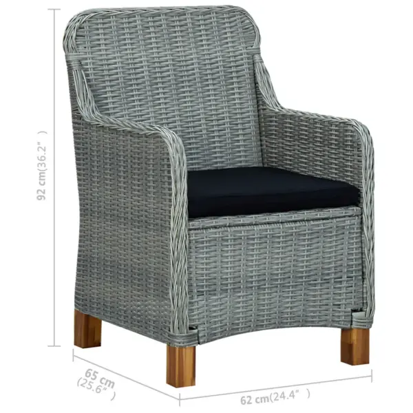 5-osaline aiamööbli söögikomplekt, helehall polürotang, akaatsiapuidust laud 140 x 70 cm - 11