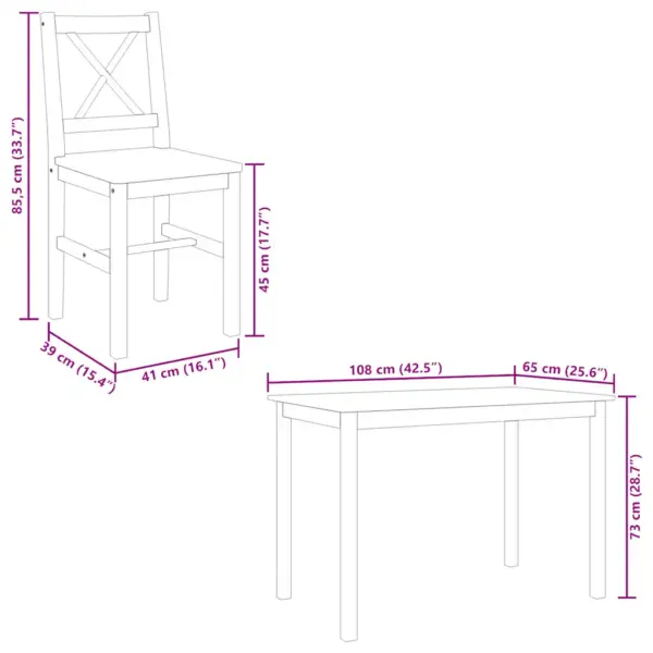 5-osaline männipuidust söögitoakomplekt, pruun ja valge, laud 108 x 65 cm – 12