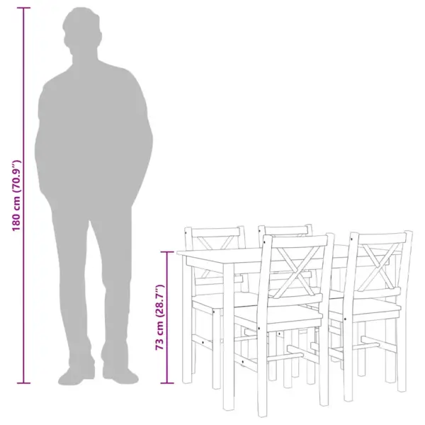 5-osaline männipuidust söögitoakomplekt, pruun ja valge, laud 108 x 65 cm – 13