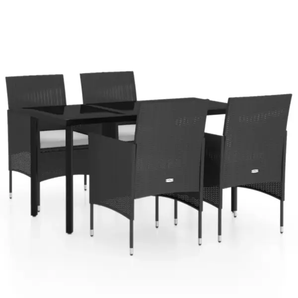 5-osaline aiamööbli komplekt patjadega, must PE-rotang, klaasplaadiga laud 140 x 70 cm – 2