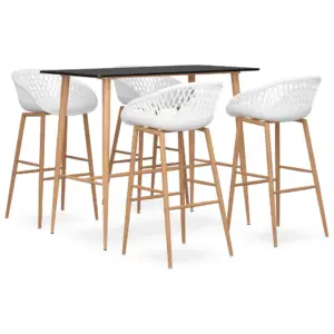 5-osaline baarikomplekt musta baarilaua ja valgete võrguseljatoega baaripukkidega, laud 120 x 60 x 105 cm