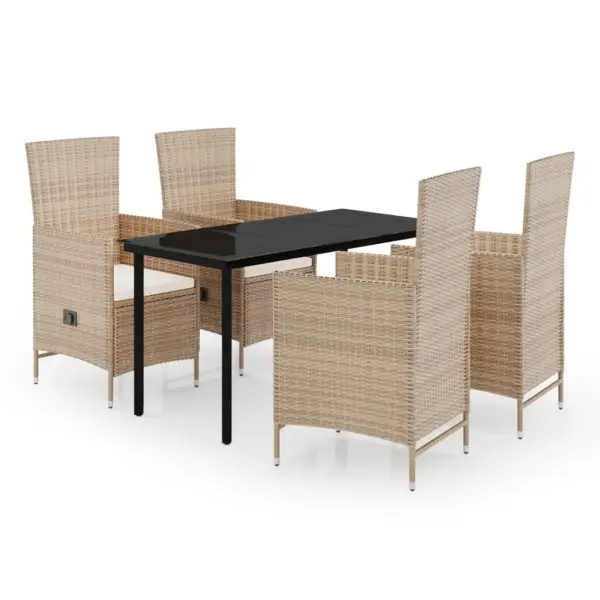 5-osaline aiamööbli komplekt patjadega, PE-rotang, beež/must, laud 140 x 70 cm – 2