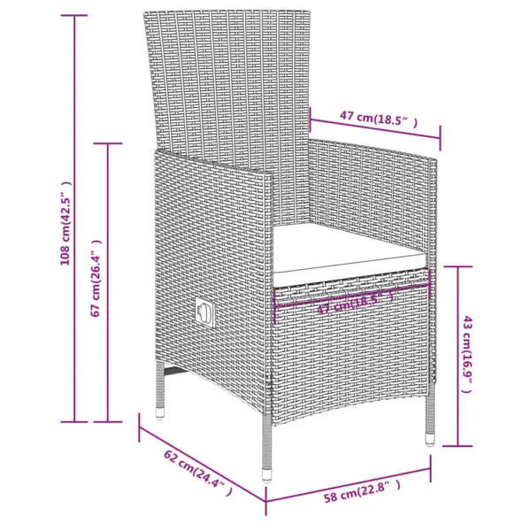 5-osaline aiamööbli komplekt patjadega, PE-rotang, beež/must, laud 140 x 70 cm – 9