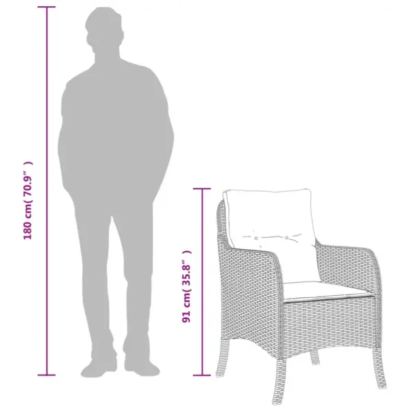 5-osaline aiamööbli komplekt patjadega, helehall polürotang, must aialaud karastatud klaasplaadiga, laud 80 x 80 cm – 8