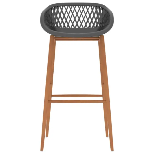 5-osaline baarikomplekt laud ja 4 pukki, valge baarilaud 120 x 60 x 105 cm, hallid võrgust seljatoega toolid – 8