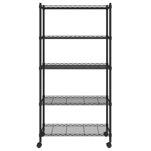 5-tasandiline traadist hoiuriiul ratastega, must, 75 x 35 x 155 cm, kandevõime 250 kg – 3