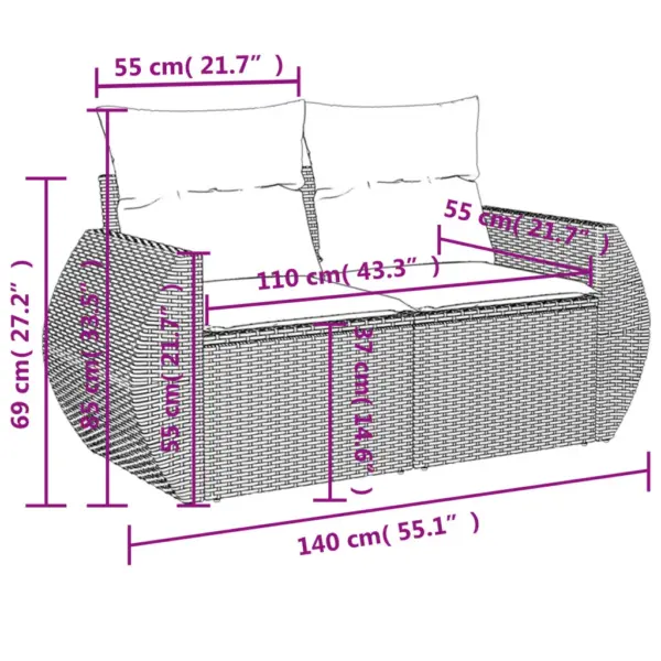 6-osaline modulaarne aiadiivani komplekt patjadega, must polürotang, akaatsiapuidust lauaplaadiga, UV-kindel – 9