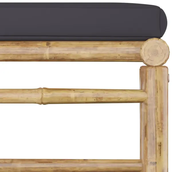 6-osaline bambusest aiamööbli komplekt tumehallide patjadega, laud ja jalatugi – 8