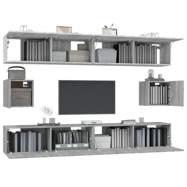 Seinale kinnitatav 6-osaline telerikappide komplekt, hall Sonoma tamm, tehispuit - 4