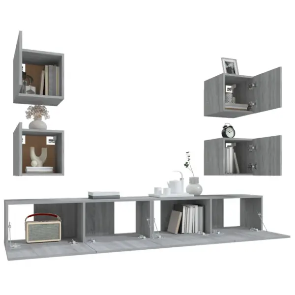 6-osaline seinale paigaldatav telerikappide komplekt, hall Sonoma tamm, tehispuit - 5
