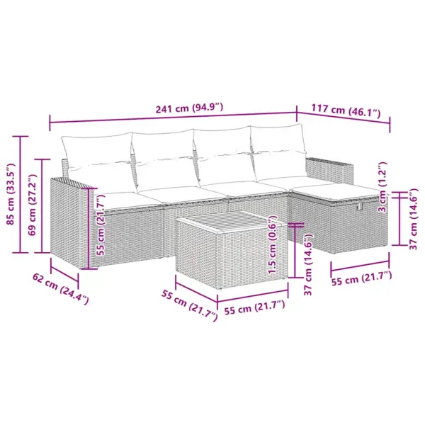 6-osaline polürotangist aiadiivani komplekt panipaigaga, patjadega, must raam, sinised padjad – 13