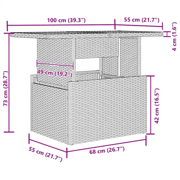 6-osaline aiamööbli komplekt patjadega, pruun polürotang, modulaarne, reguleeritava kõrgusega lauaga, 5 istekohta, 234 x 177 x 85 cm – 13