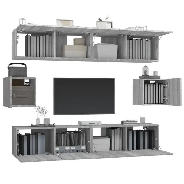 Seinale paigaldatav 6-osaline telerikappide komplekt, hall Sonoma tamm, tehispuit - 4