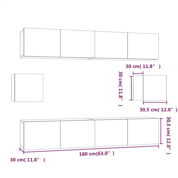 Seinale paigaldatav 6-osaline telerikappide komplekt, hall Sonoma tamm, tehispuit - 10