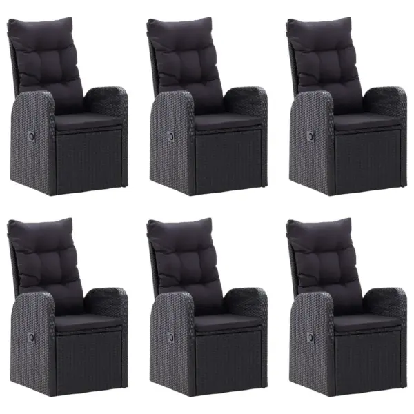 7-osaline aiamööbli komplekt recliner-toolidega, must polürotang, akaatsiapuidust laud 150 x 90 cm – 5