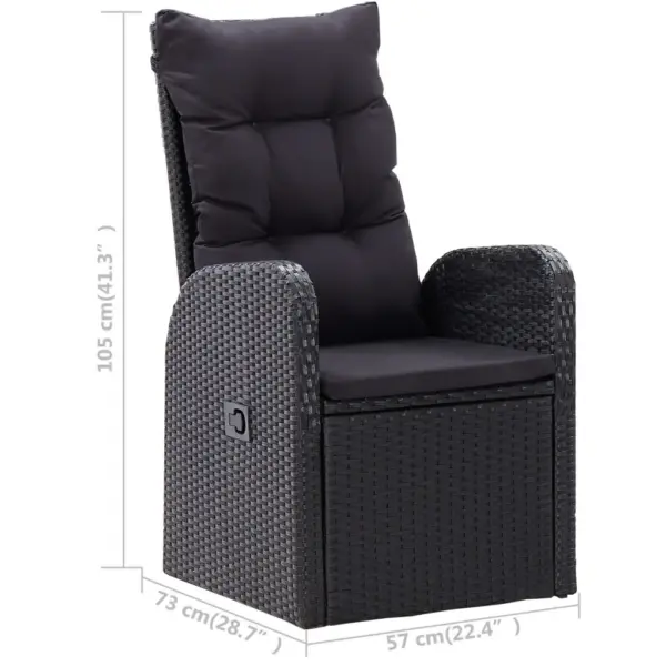 7-osaline aiamööbli komplekt recliner-toolidega, must polürotang, akaatsiapuidust laud 150 x 90 cm – 10