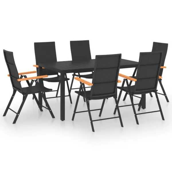 7-osaline aiamööbli komplekt reguleeritavate toolidega, must ja pruun, WPC lauaplaat, laud 150 x 90 x 74 cm – 2