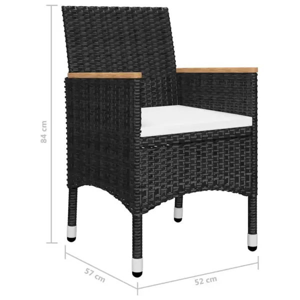 7-osaline aiamööbli komplekt, must polürotang ja akaatsiapuit, laud 200 x 90 cm – 13