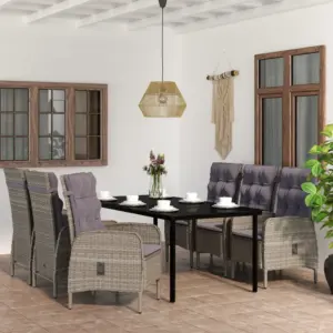 7-osaline aiamööbli komplekt patjadega, hall ja must, PE-rotang ja klaas, laud 200 x 100 cm
