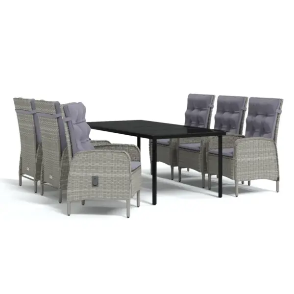 7-osaline aiamööbli komplekt patjadega, hall ja must, PE-rotang ja klaas, laud 200 x 100 cm – 2