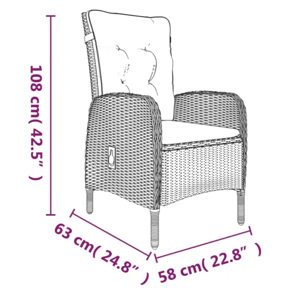 7-osaline aiamööbli komplekt patjadega, hall ja must, PE-rotang ja klaas, laud 200 x 100 cm – 7