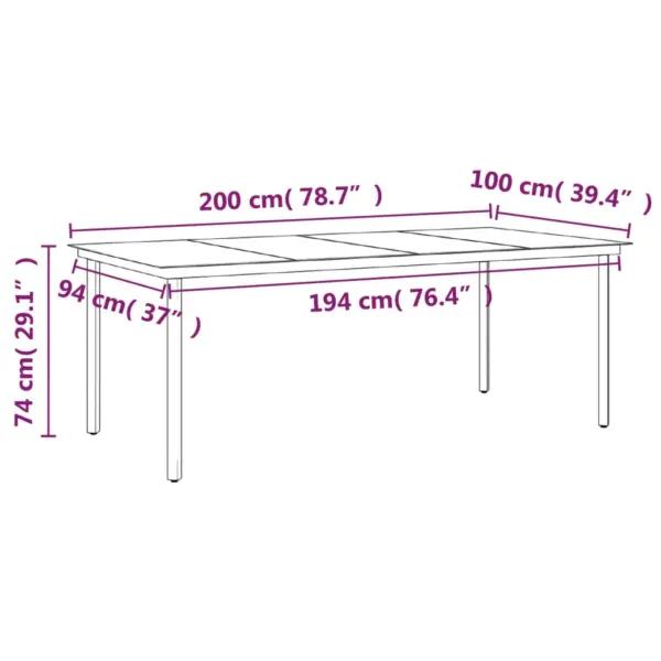 7-osaline aiamööbli komplekt patjadega, hall ja must, PE-rotang ja klaas, laud 200 x 100 cm – 8