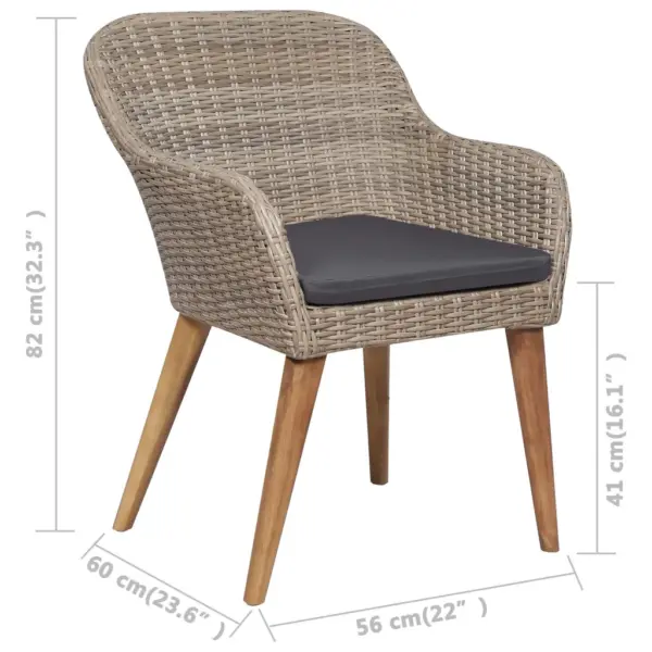 7-osaline aiamööbli komplekt patjadega, pruun ja tumehall polürotang, akaatsiapuidust laud 200 x 100 cm – 7