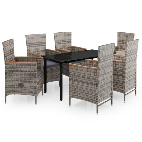 7-osaline aiamööbli komplekt reguleeritavate toolidega, hall-must, PE-rotang, klaasplaadiga laud 140 x 70 cm – 2