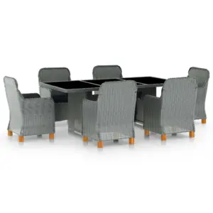 7-osaline aiamööbli komplekt patjadega, helehall polürotang, akaatsiapuidust jalgade ja karastatud klaasist lauaplaadiga, laud 200 x 100 cm