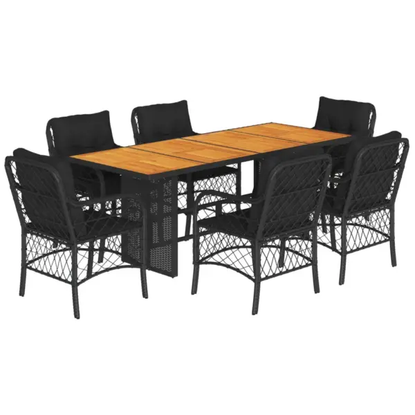7-osaline aiamööbli komplekt patjadega, must polürotang, akaatsiapuidust lauaplaadiga laud 190 x 80 cm – 2