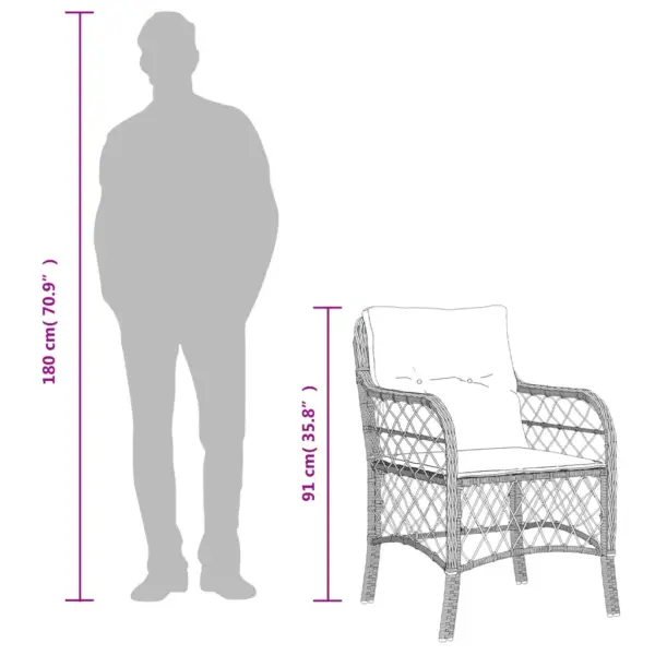 7-osaline aiamööbli komplekt patjadega, must polürotang, akaatsiapuidust lauaplaadiga laud 190 x 80 cm – 8