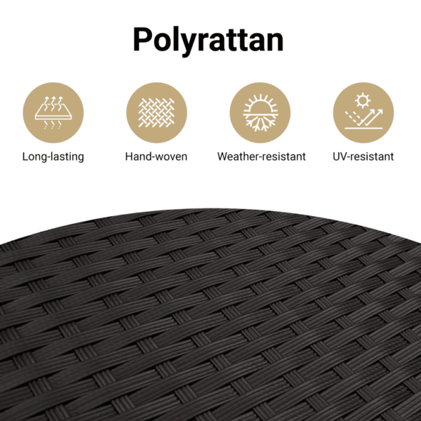 7-osaline aiamööbli komplekt patjadega, must polürotang, akaatsiapuidust lauaplaadiga laud 190 x 80 cm – 9