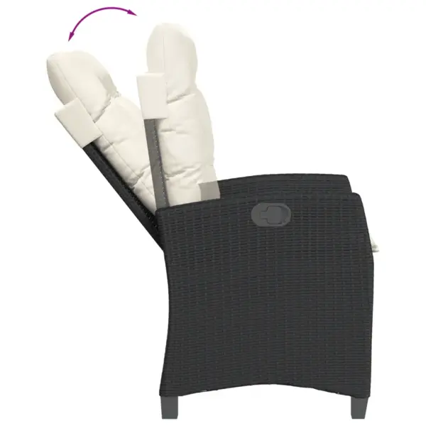 7-osaline aiamööbli komplekt lamamistoolidega, must polürotang, akaatsiapuidust lauaplaadiga, laud 150 x 90 cm, patjadega – 6