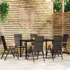 7-osaline aiamööbli komplekt reguleeritavate polürotangist toolidega, must, klaasplaadiga laud 140 x 70 cm