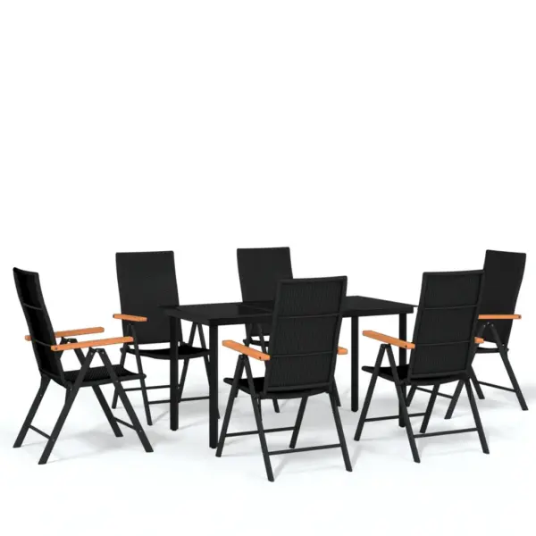 7-osaline aiamööbli komplekt reguleeritavate polürotangist toolidega, must, klaasplaadiga laud 140 x 70 cm – 2