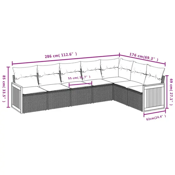 7-osaline aiamööbli nurgadiivani komplekt patjadega, must polürotang, UV-kindel – 7
